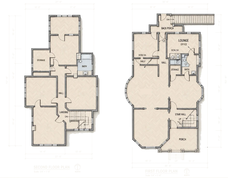 Harrell House floor plans, first and second floor
